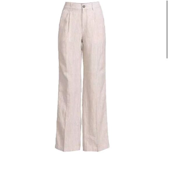 Land's End High rise wide leg beige and white striped linen pants. Size 16W - Picture 1 of 9